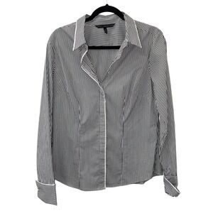 White House black market buttons down shirt white & grey stripes size 12